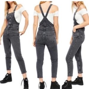 Free People Women's Shelby Vintage Wash Denim Skinny Leg Overalls, Starry Black